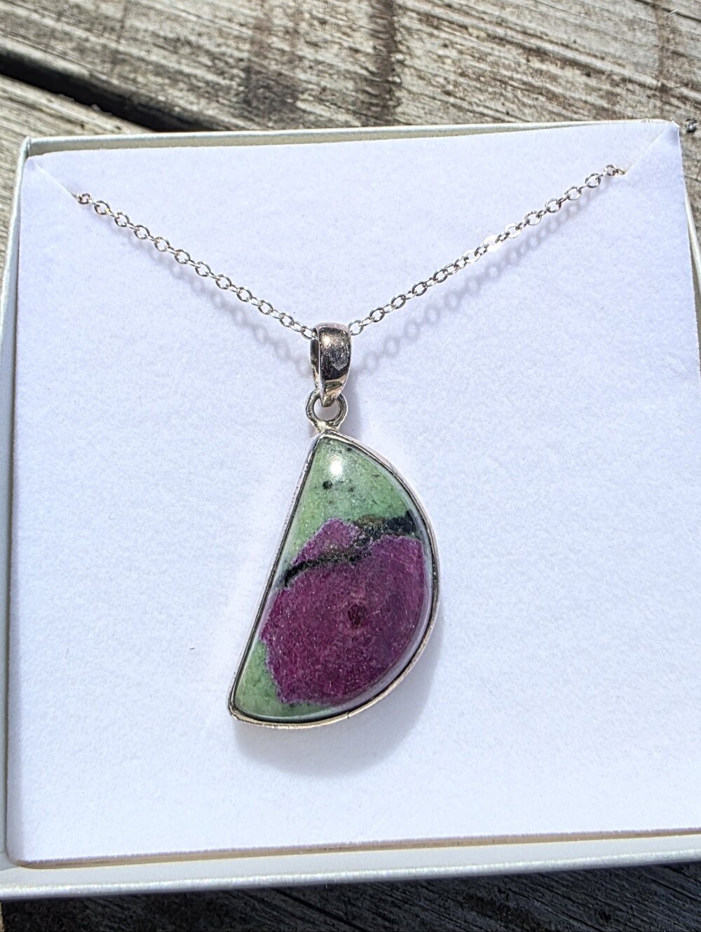 Sterling Silver Ruby Zoisite Pendant Necklace | Genuine Ruby Center Stone